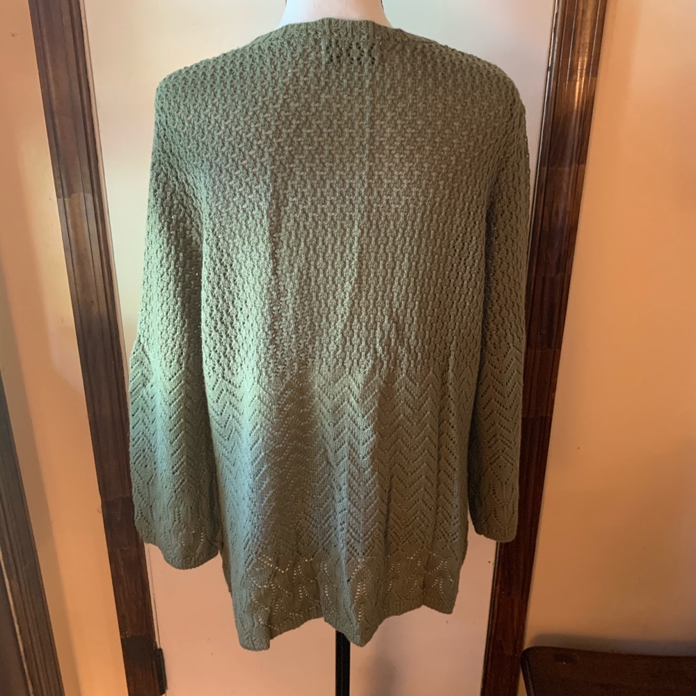 ALFRED DUNNER Cardigan Green Eyelet Sweater Large - Picture 10 of 14